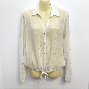 Hem & Thread Sheer Cream Blouse with Metallic Gold Stars